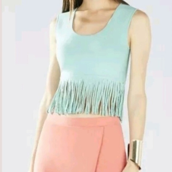 NWT, BCBGMAXARIA Jaleigh Fringe Crop Top, Size XS - Picture 2 of 4